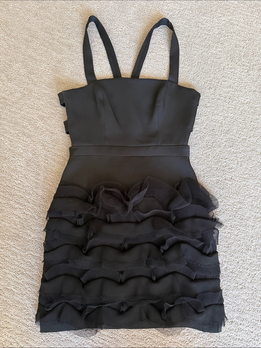 Black Ruffled Strap Mini Dress BCBG Max Azria